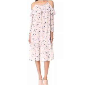 Moon River Cold Shoulder Floral Print Pink Dress